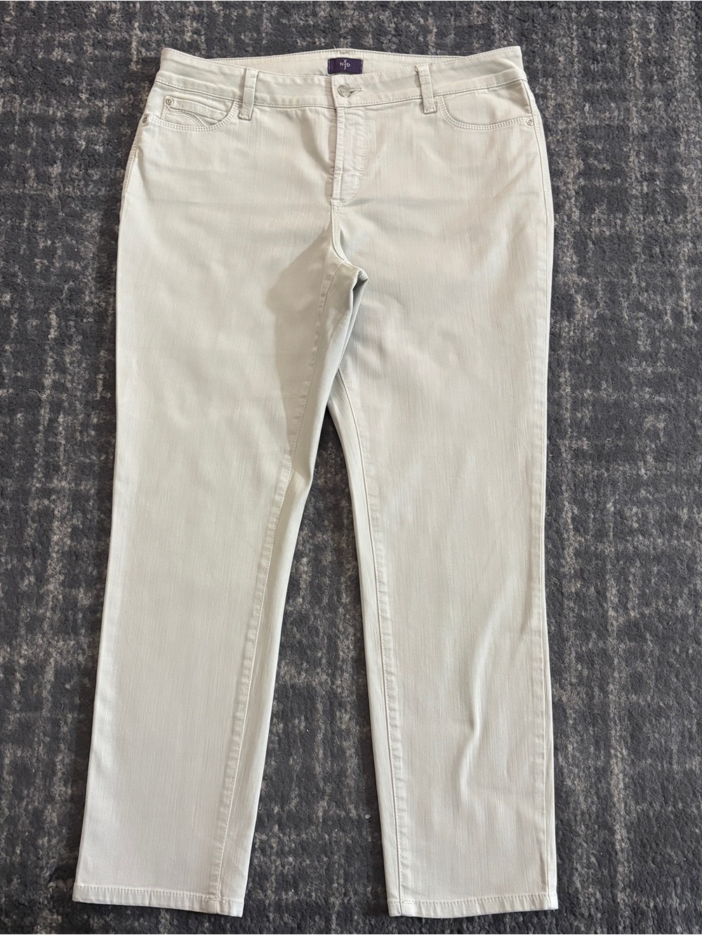 NYDJ Women’s Straight Leg Jeans Size 12 Light Beige Stretch Cotton Pants